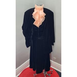 80s Vintage 3 Piece Black Velvet Skirt Suit, stage outfit?  Read - L